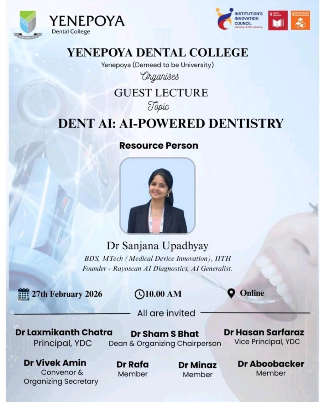 Yenepoya Dental College guest lecture poster
